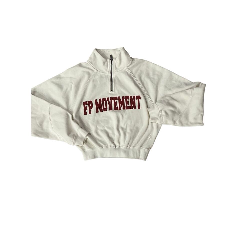 NWT Free People For The Win Logo Half Zip Pullover Jacket in White Cropped
